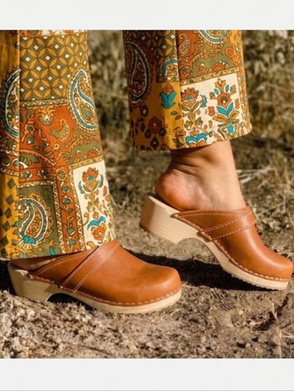 Lotta From Stockholm Swedish Classic Mule Clog Sz EU 37/US 6.5 Wooden Leather